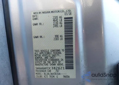 2018 Nissan Maxima 3.5 Sv z USA, uszkodzony, nr VIN 1N4AA6AP2JC382621